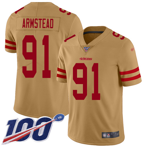 San Francisco 49ers Limited Gold Men Arik Armstead NFL Jersey #91 100th Season Vapor Untouchable Inverted->youth nfl jersey->Youth Jersey